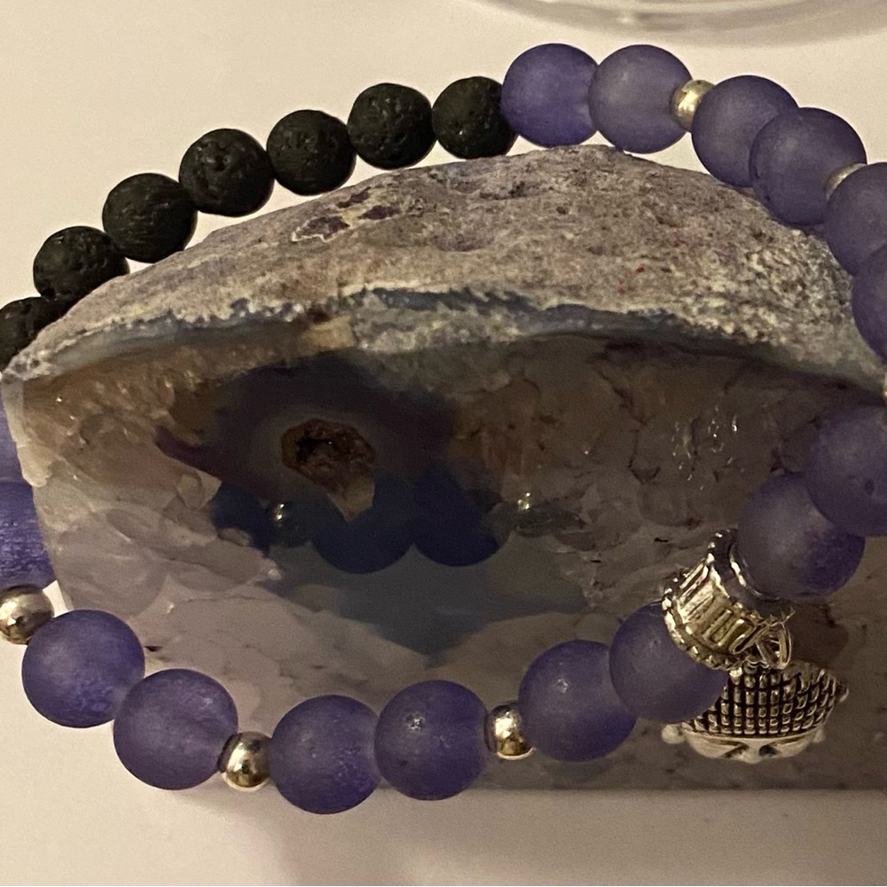 NEW Purple Glass & Lava bead bracelet with charm #3